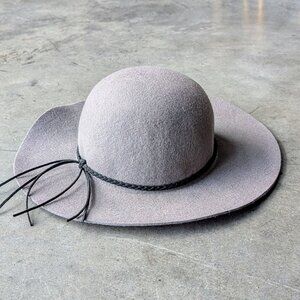 BP Gray Wool Felt Round Wide Brim Floppy Hat Black Braided Band one size